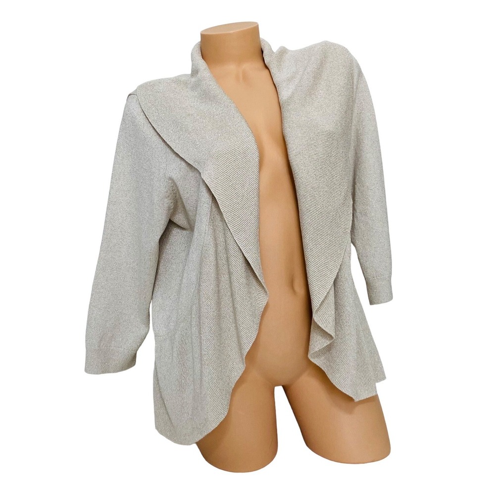 White House Black Market Women's Size XL Cardigan Cream‎ Mettalic Drape Front